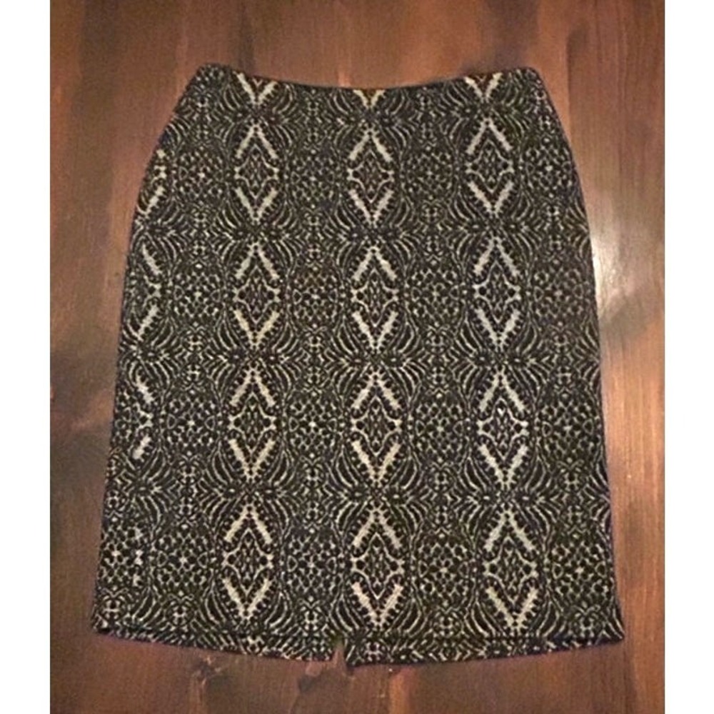 Talbots Pencil Skirt 6 Black Geometric Wool Blend Knee High Dark Academia‎ Fall
